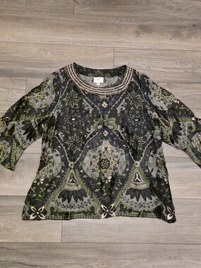 ECI New York Embellished Boho Chiffon Blouse -3/4 Flutter Sleeve Size 2X